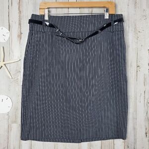 Apostrophe Striped Belted Pencil Skirt Black White 14